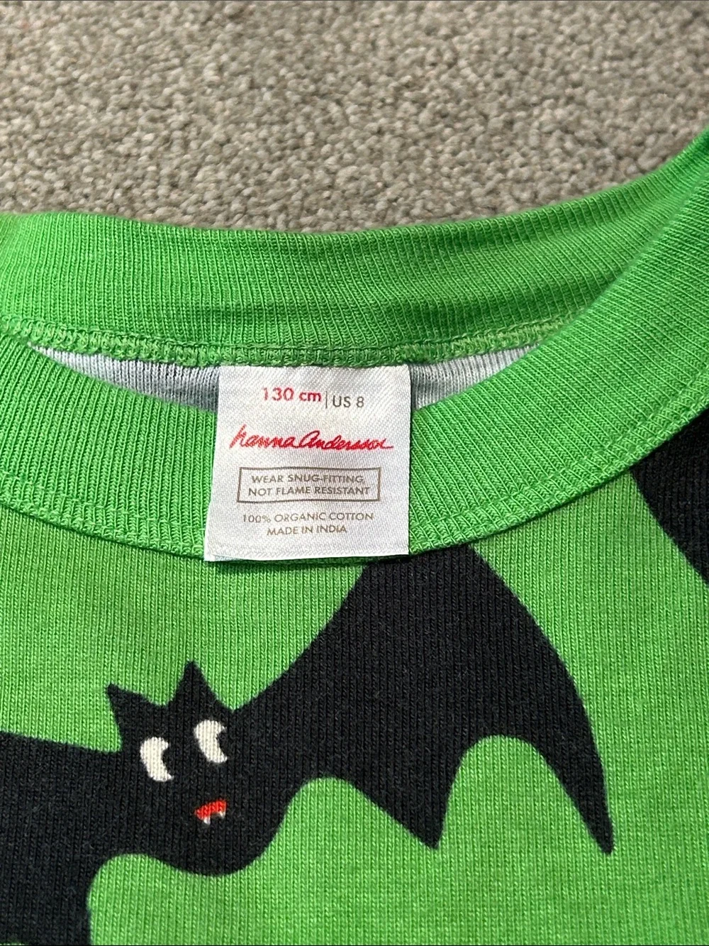 Hanna Andersson Bright Green Pajama Set with Black Bat Print